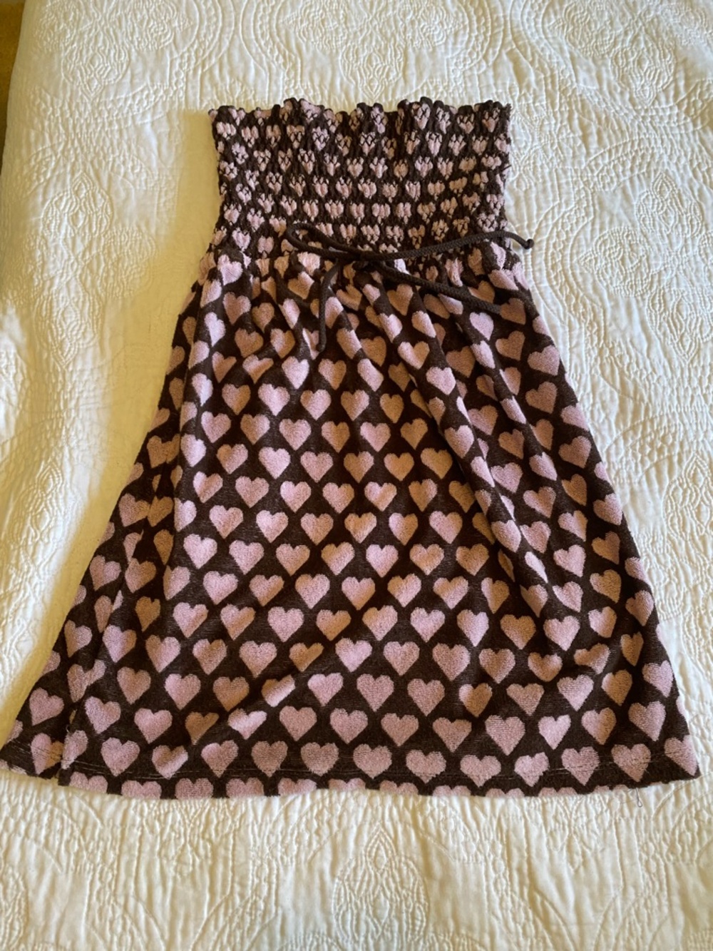 Juicy Couture Brown with Pink Heart Terry cloth swim coverup